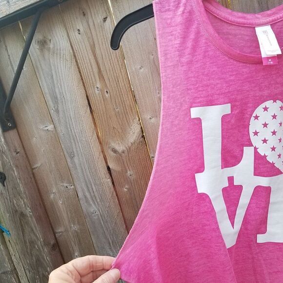 Tank Top Bright Pink Love Heart w/Stars Medium 7/9 Juniors - Picture 7 of 10